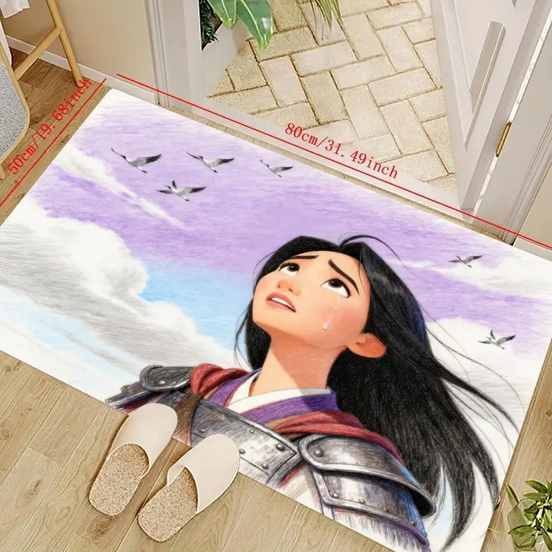

1PC Disney Mulan Warrior Princess Anime Floor Mat, Crying Mulan Poignant Scene Area Rug, Non-Slip Washable Soft Decorative Carpe
