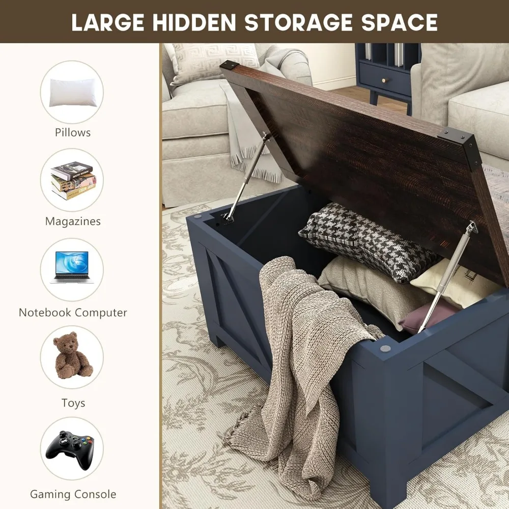 Rustic Storage Coffee Table with Lift Top, Wood Square Living Room Table featuring Charging Station and USB Port