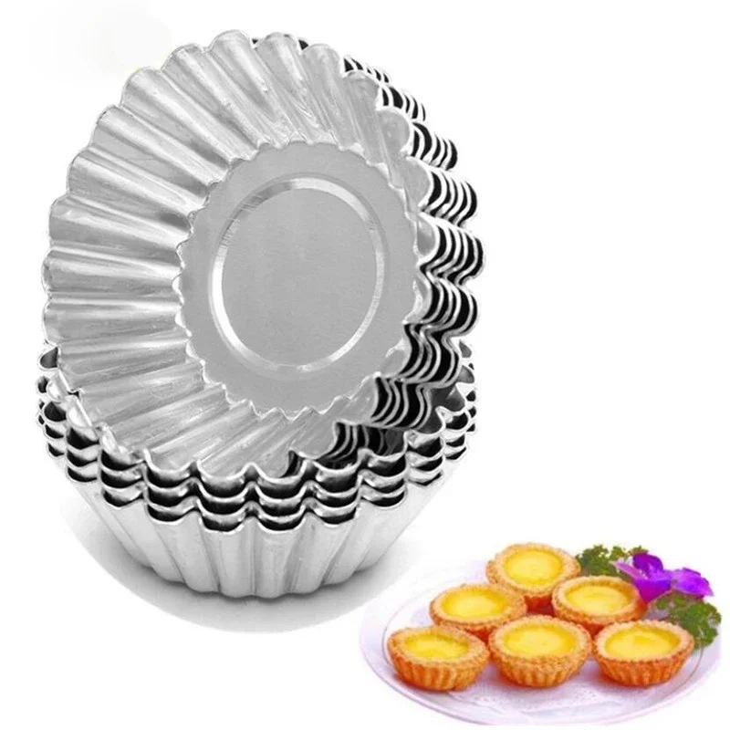 

10 Pcs Reusable Silver Aluminum Alloy Cupcake Egg Tart Mold Cookie Pudding Mould Nonstick Cake Egg Baking Mold Pastry Tools