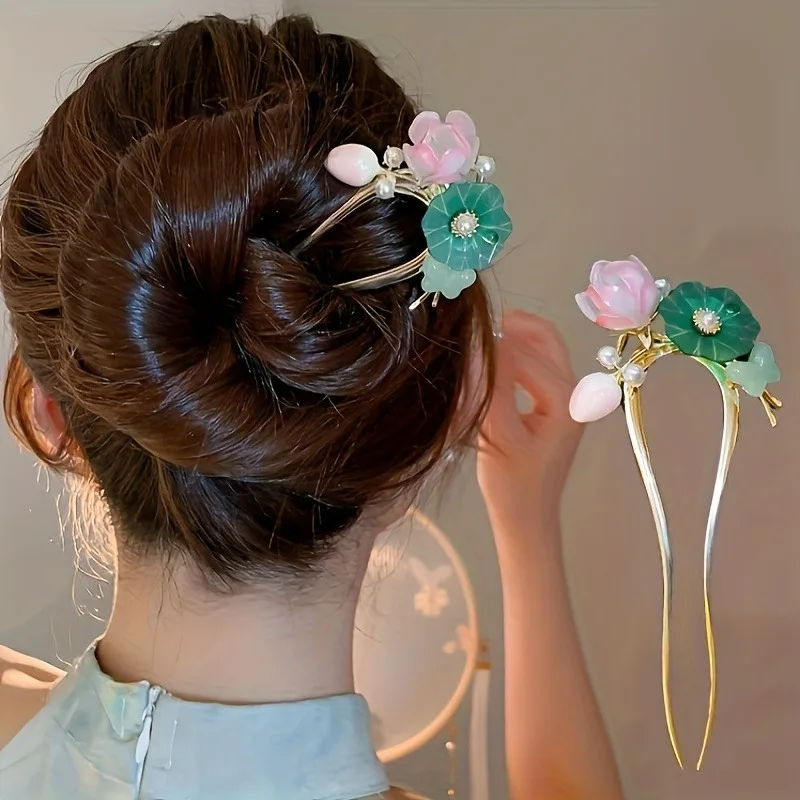 

Exquisite And Fashionable U-shaped Women's And Girls' Hair Clips Luxurious Flower Hair Sticks Hair Accessories Headwear Gifts