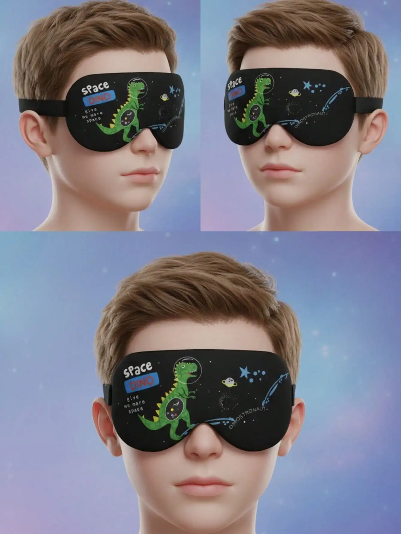 3Pcs 어린이 성인 3D 스테레오 수면 아이 마스크 공룡 유니콘 인쇄 부드러운 쉐이딩 아이 커버 낮잠 여행 비행용 썸네일 2