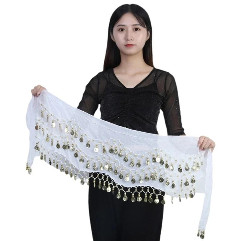 39BB Belly Dance Hip Scarf,Sweet Belly Dance Skirt Wrap with 72/98 Gold Performances Belly Dance Costume for Women