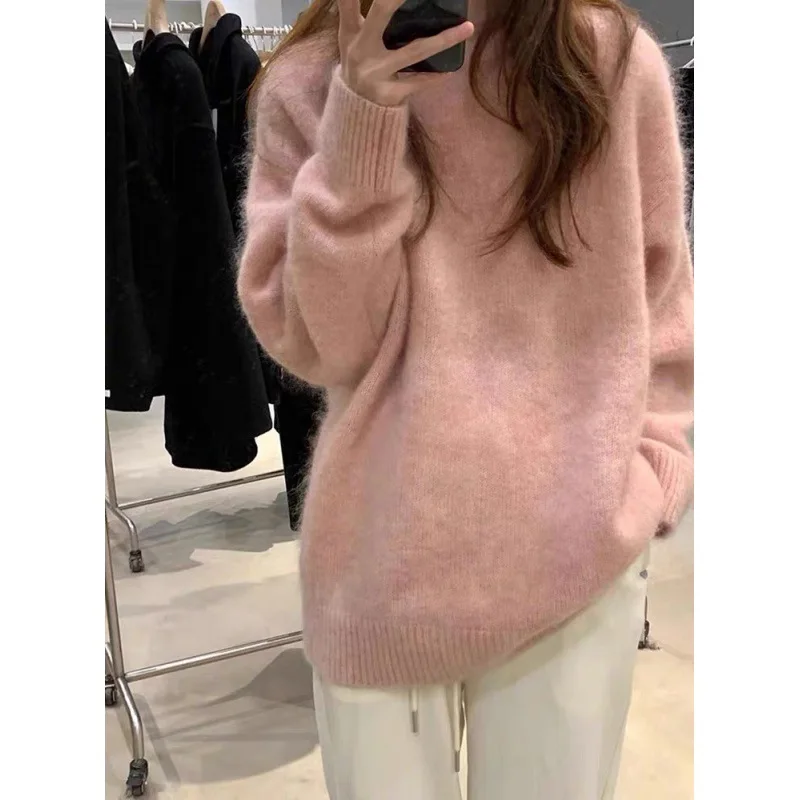 

2026 New Loose and Thin Solid Color Basic Round Neck Pullover Knitted Sweater