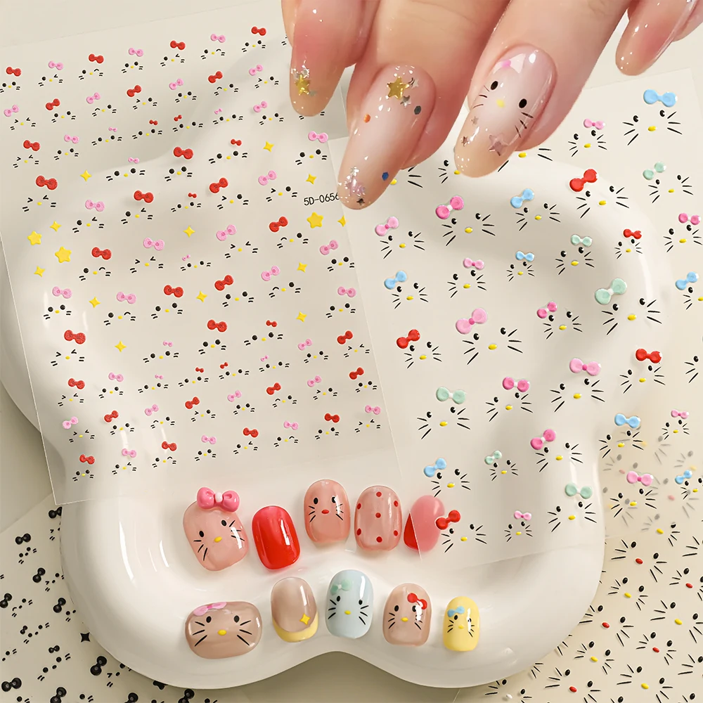 ﻿ 1 قطعة 5D مرحبا كيتي الوجه مسمار الشارات لطيف الكرتون الوردي القوس هريرة القط الكم ملصقات الأظافر DIY بها بنفسك الحلو مانيكير خط المتزلجون