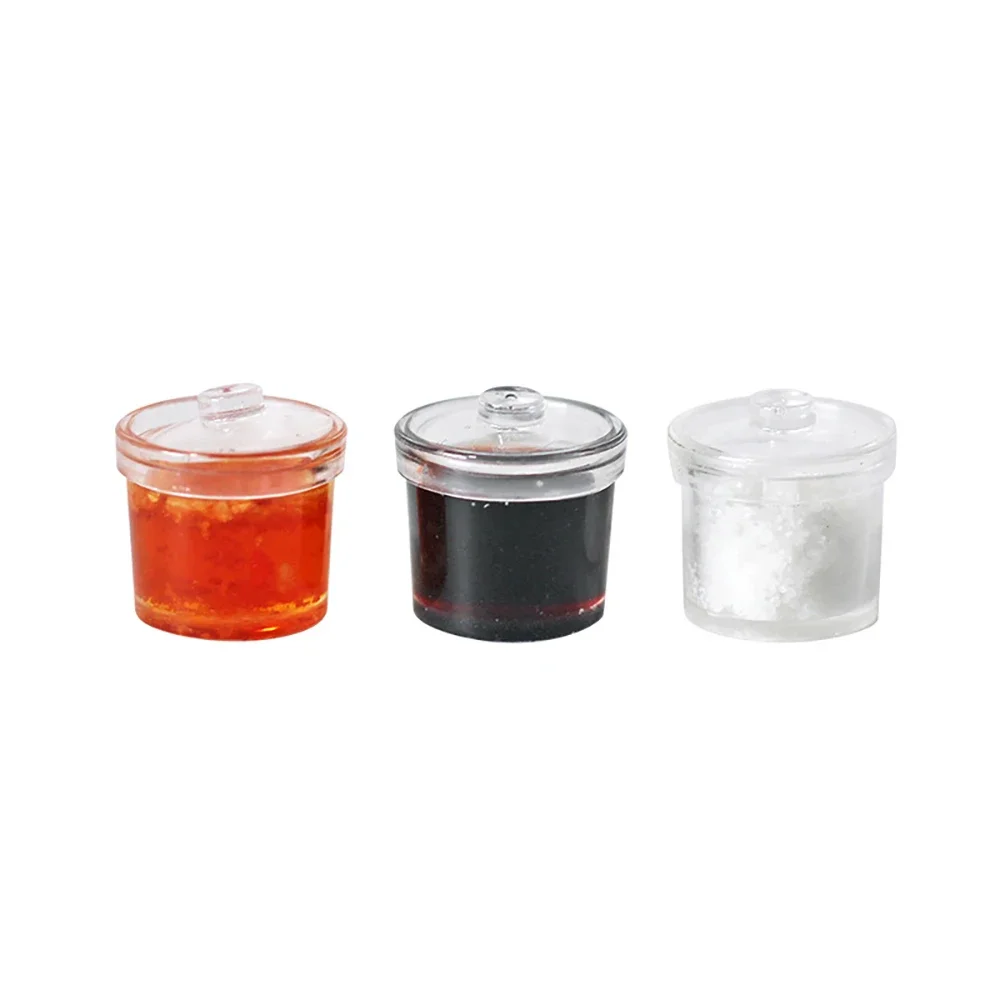 3Pcs 1/12 Dollhouse Miniature Accessories Mini Resin Seasoning Pot Spice Container  Model for Doll House Home Decoration