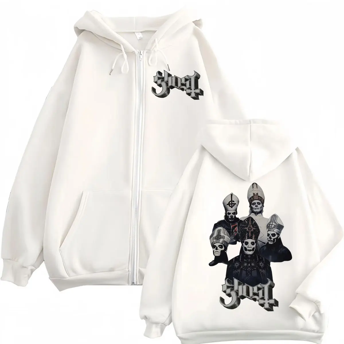 رائجة البيع شبح الفرقة قلنسوة بسحاب الرجال النساء الملابس موضة روك زمم البلوفرات القوطية خمر مقنعين الشارع الشهير بلوزات #4