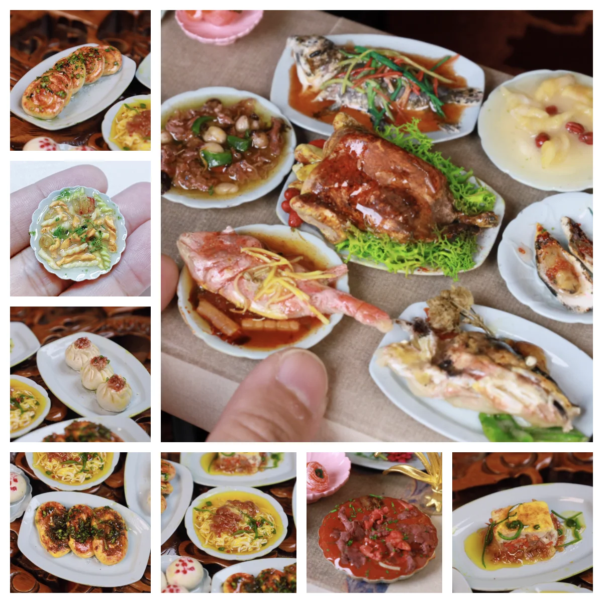 

Handmade Polymer Clay Miniature Food, Realistic Chinese Japanese Dishes: Seabass, Squirrel Fish, 1:6Scale Dollhouse Collection