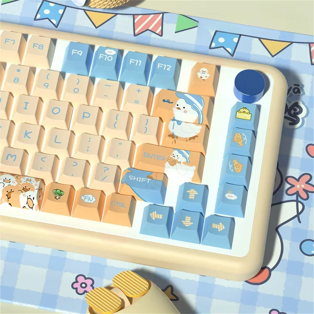 Cute Duck Cherry Keycap Set Customized Pbt Large Set for 60/84/98/108 Mechanical Keyboards