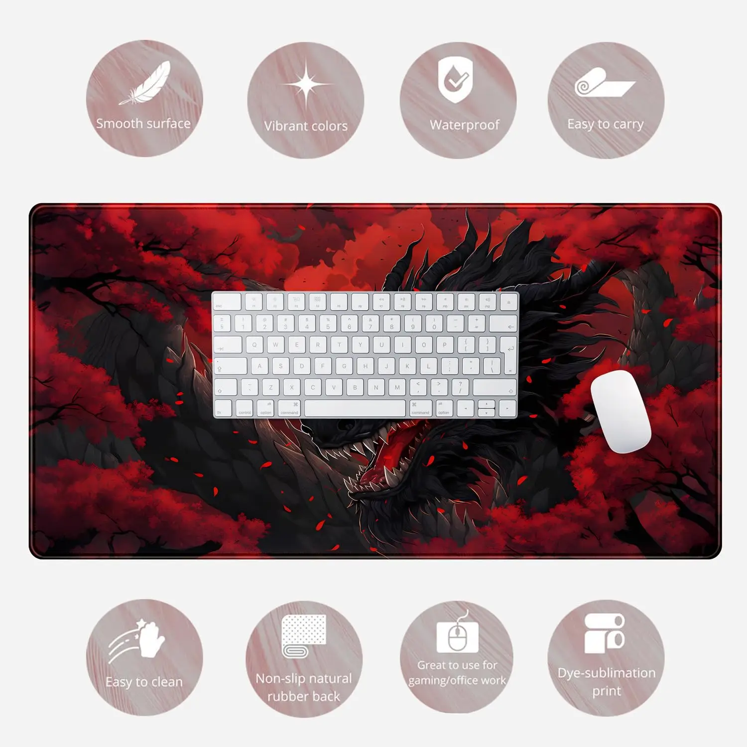 Huge Dragon Large Mouse Pad Cool Red and Black Desk Pad Funny Extra Large Anti Slip Mousepad with Stitched Edges 31.5X15.8 inch view 3