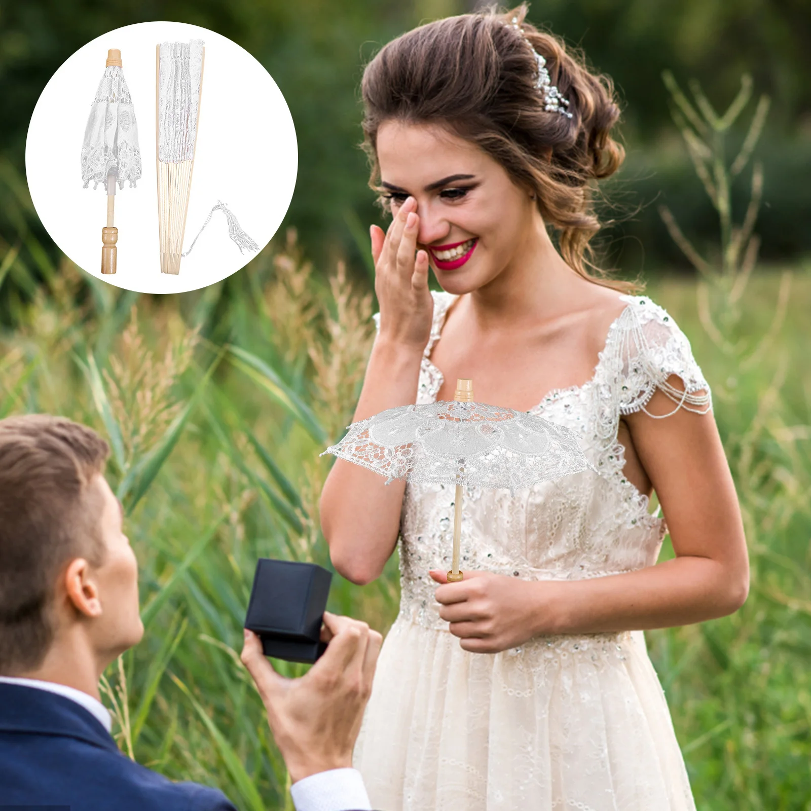 1 مجموعة مظلة من الدانتيل أنيقة الدانتيل والتطريز مروحة الزفاف خمر الزفاف التصوير الدعائم مظلة كبيرة ديكور سيدة ديكور الحفلات