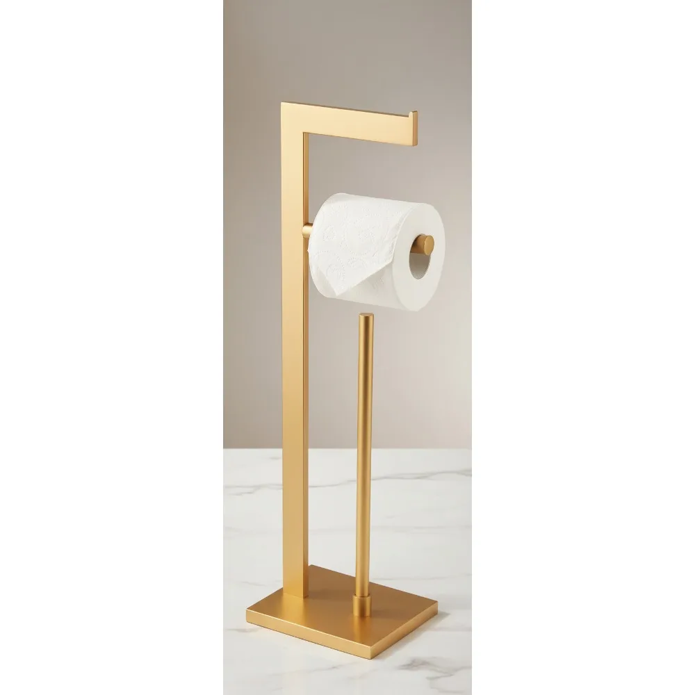 

Gold Toilet Paper Holder Free Standing Stainless Steel Tissue Roll Storage Floor Stand for Modern Bathroom