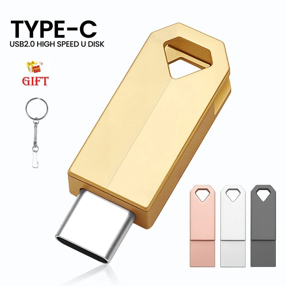 

JASTER Metal USB Flash Drive 128GB Business Gift Memory Stick 64GB TYPE-C OTG 2 IN 1 Pen Drive 32GB Free Key Chain USB Stick 16G