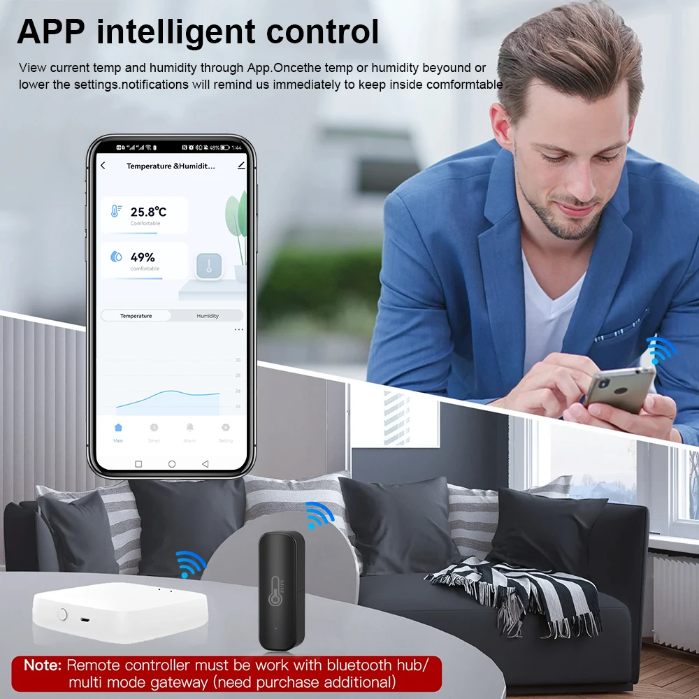 ONENUO Tuya Zigbee Indoor Temperature and Humidity Sensor Battery Powered ZigBee Smart Home Security Work With Alexa Google Home