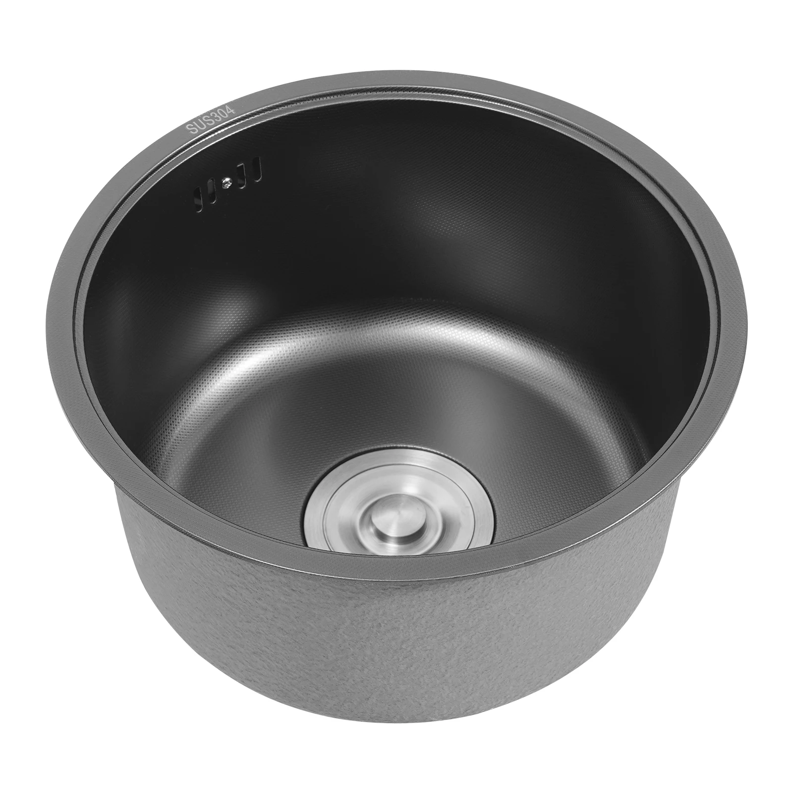 Runde Küchenspüle 14,2x7,5 Zoll, Einzelbecken-Spüle aus 304 Edelstahl mit Sieb, Nano-Beschichtung für Wohnmobil-Bar – Detail 8