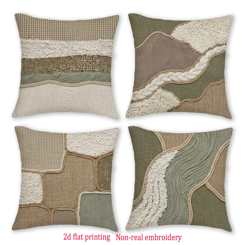 1PC 2D Flat Boho Abstract Textured Throw Pillow Covers Neutral Farmhouse Home Decor Cushion Cases for Bedroom No Pillow Core