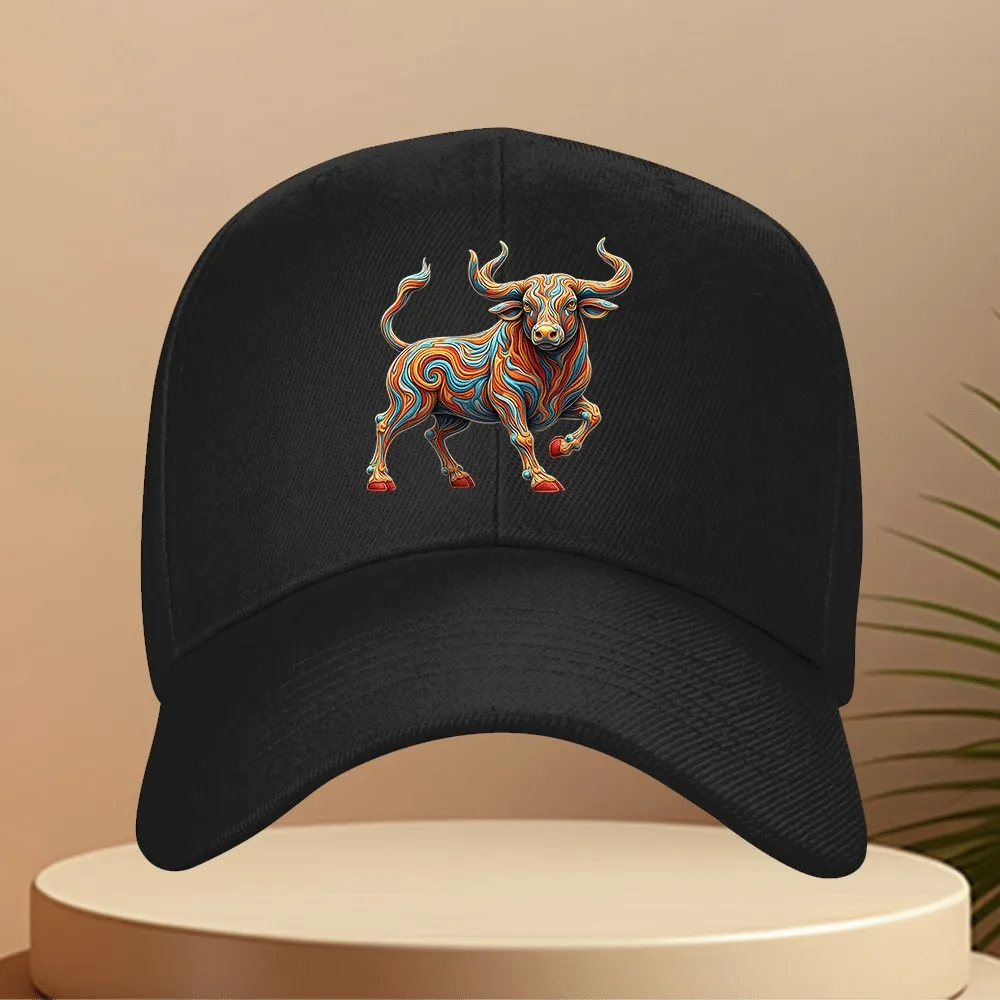 Colorful Abstract Bull Zodiac Baseball Cap Unisex Polyester Adjustable Outdoor Sports Cap