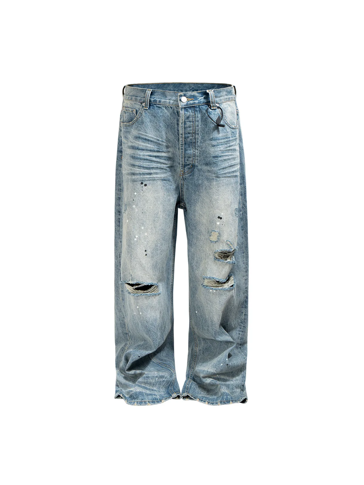 MIJKO Unisex Faded Jeans Straight Fit Neutral Wash Destroyed Blue Jean Men's and Women's ZJ141