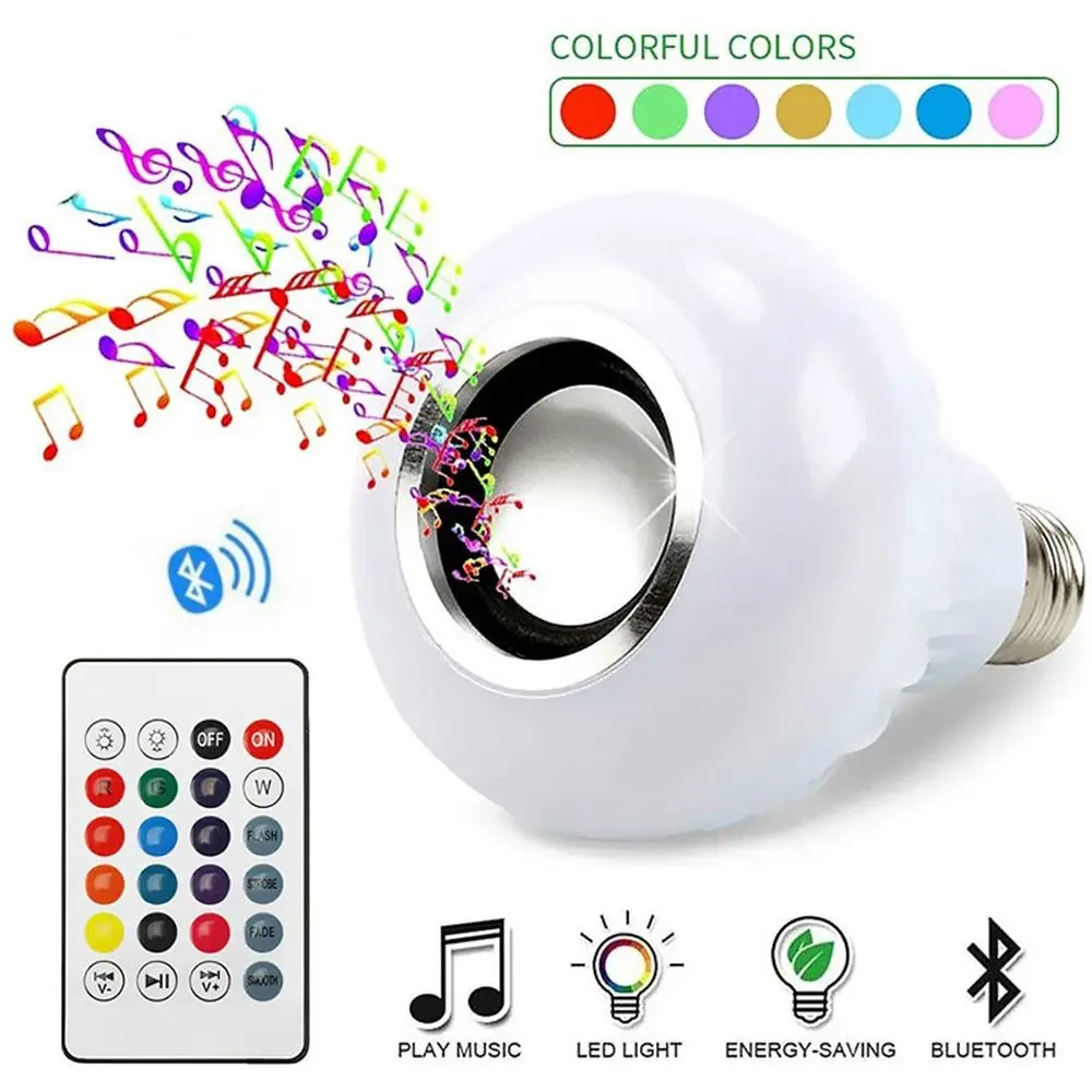 

Music Playing Bluetooth Music Bulb with Remote Control Home Lighting Bluetooth Stage Bulb E27 12W Dimmable RGB Bluetooth Bulb