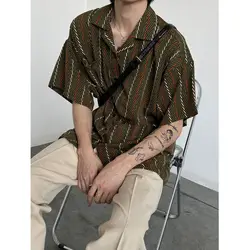 Korean style simple summer new style men Japanese retro pajamas collar loose casual versatile short-sleeved niche floral shirt