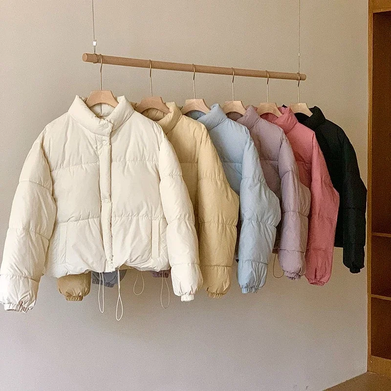 

Корейская студенческая свободная повседневная верхняя одежда с воротником-стойкой и длинными рукавами, зимняя утолщенная хлопковая куртка, женское короткое стильное теплое пальто
