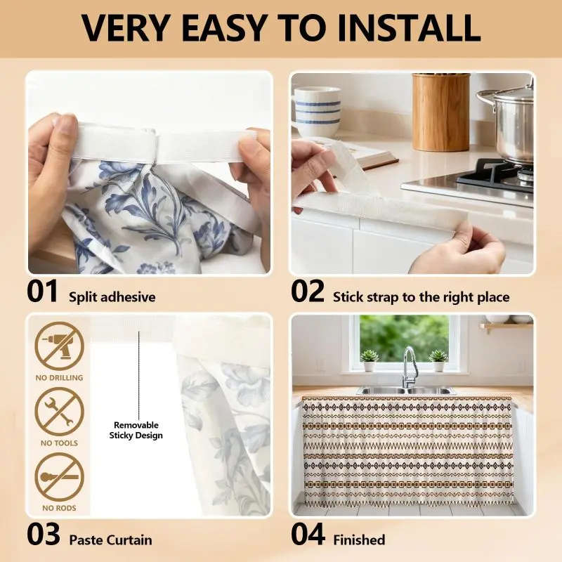 VIKAMA Bohemian Cabinet Curtain Kitchen Sink Cover Curtain No-Drill Shoe Cabinet Concealment Curtain Home Decor