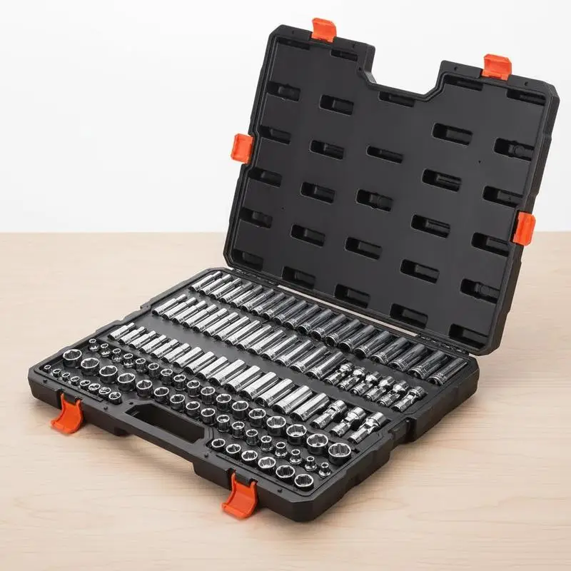 Socket Set, 104 Pieces, 3/8 inch Drive Socket Tool Set, Metric Size from 6 to 24 mm, Deep and Standard, Mechanic Tool Kit with Storage Case, Chrome Plated CR-V Alloy Steel, for Automotive Repair