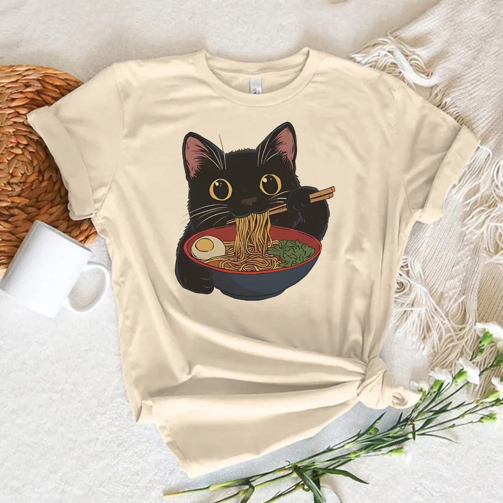 Macarrão ramen gato camisa adolescente cultura pop gráfico confortável gótico vintage clássico camiseta feminina 80s confortável 2000s kawaii