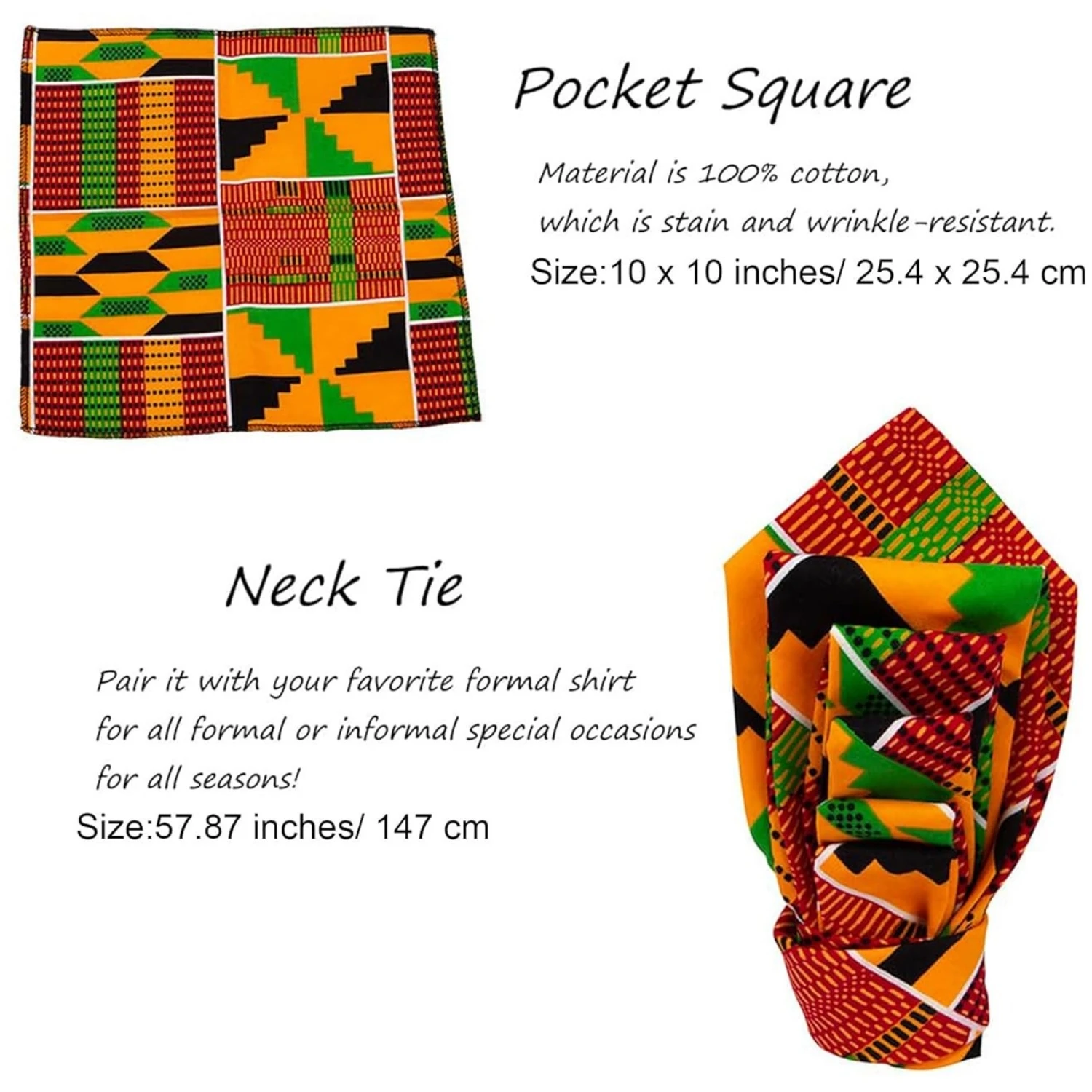 ربطة عنق مطبوعة أفريقية للرجال مجموعة مكونة من قطعتين ربطات عنق كينتي هدية عيد الميلاد وعيد الأب WYB846