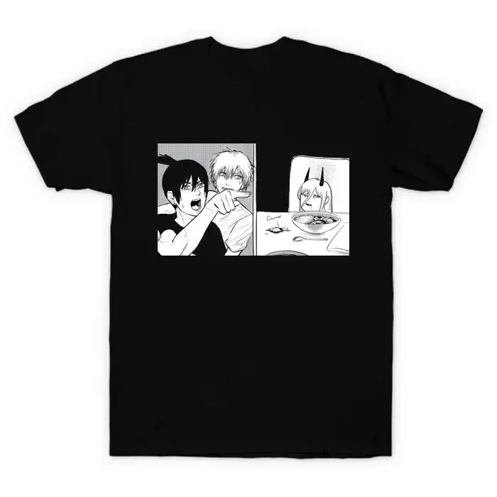 Eat The Veggie Denji Stop Aki Mad At Power Cat Meme Chainsaw Man Black T-Shirt