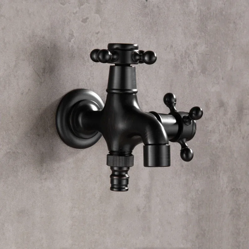 Black Outside Toilet Tap Washing Machine Bibcock Decorative Outdoor Garden Basin Wall Mount Small Single Cold Water Faucet