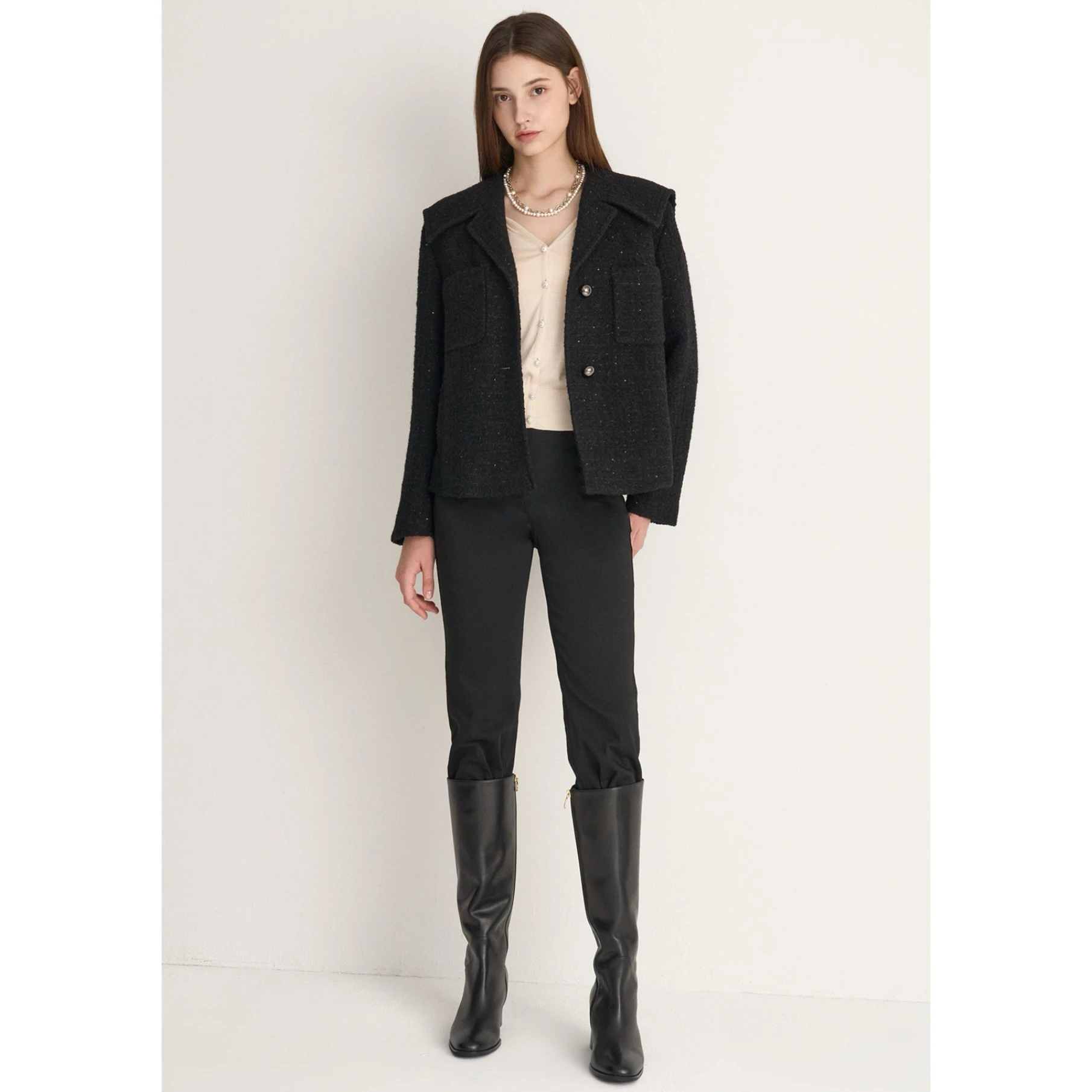 

Faionable Lemon Cheese MIN25 Autumn Heavyweight iny Wool ort Coat Button-Up Collar Jaet Women's Commute Sle Pure Color