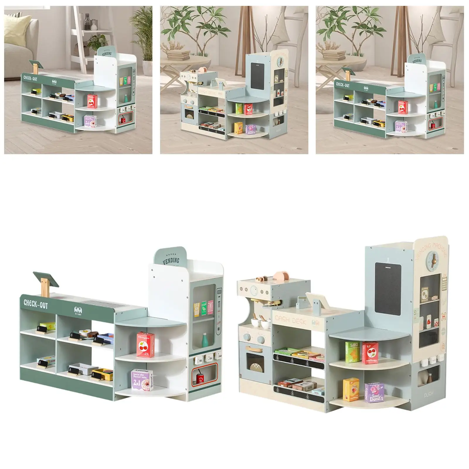 

Grocery Store Playset Interactive Fun Wood Full Set Children's Corner Shop Toy Wooden Supermarket Playset for Daycare Boys Girls