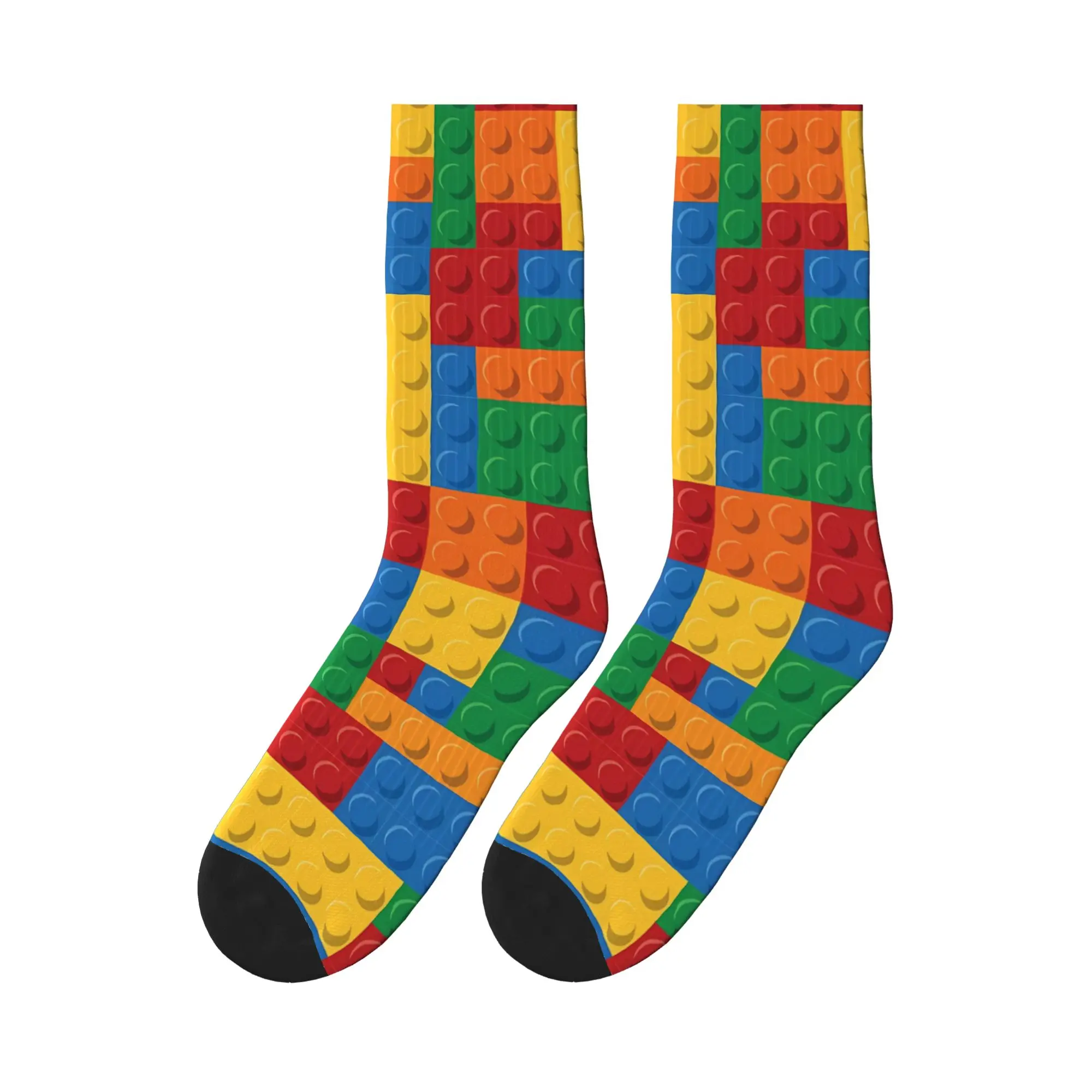 Women Men Socks Vintage Primary Color Building Blocks Stockings Spring Casual Quality Socks Design Cycling Anti Bacterial Socks