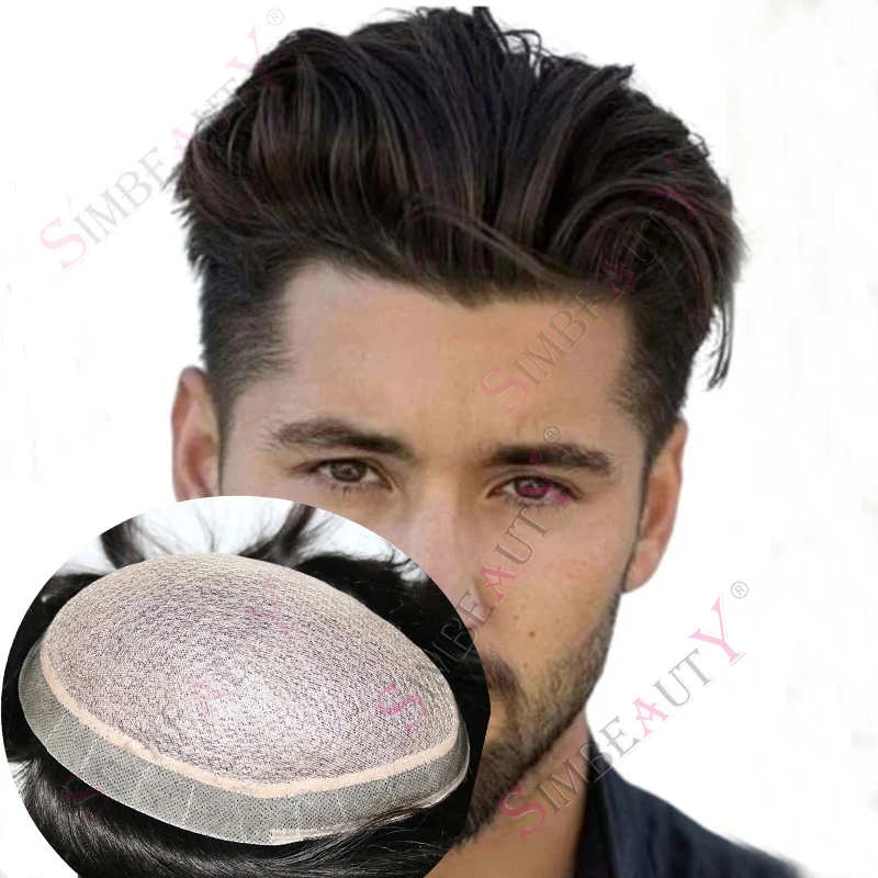 

Искусственный шелковый топ для кожи головы, искусственная основа, мужская система 100% человеческих волос, протез, капиллярный кружевной фронт, естественная линия волос, отбеленные узлы