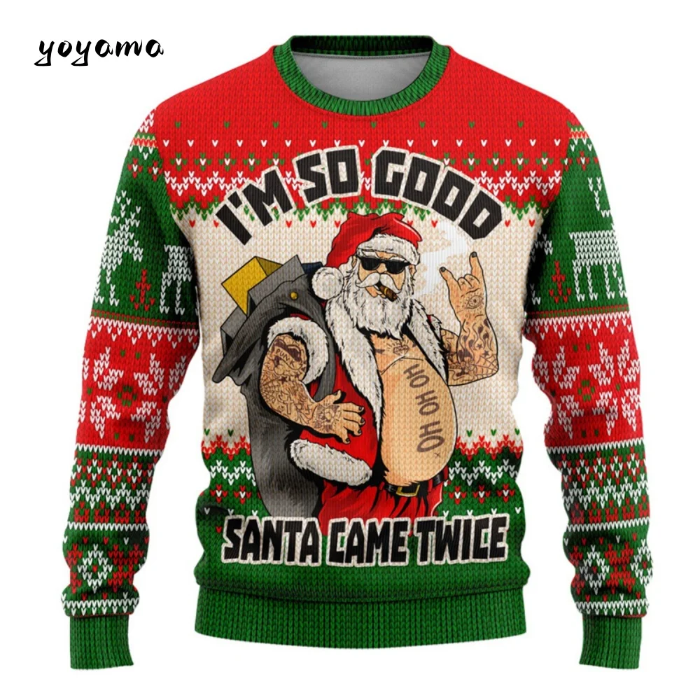 Ugly Christmas Sweatshirt For Men Women Funny Cartoon Santa Claus Graphic Crewneck Sweatshirt Tops New Year Holiday Pullovers