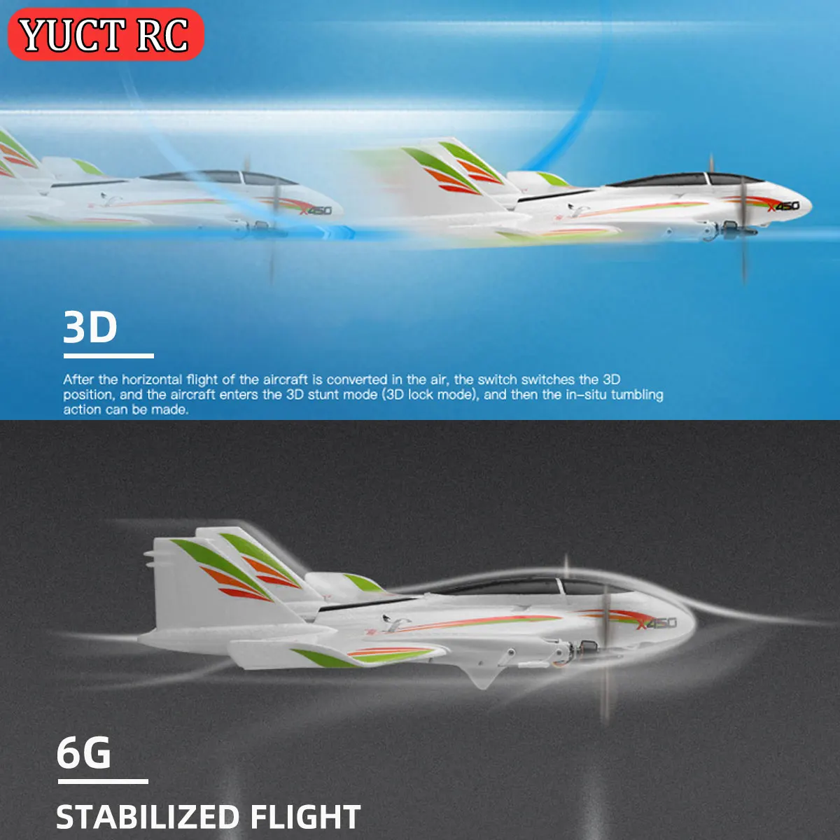 Wltoys XKS X450 6CH RC 飛行機 2.4GHz 3D 6G 安定飛行 固定翼 LED 垂直離着陸 RTF 大人向け