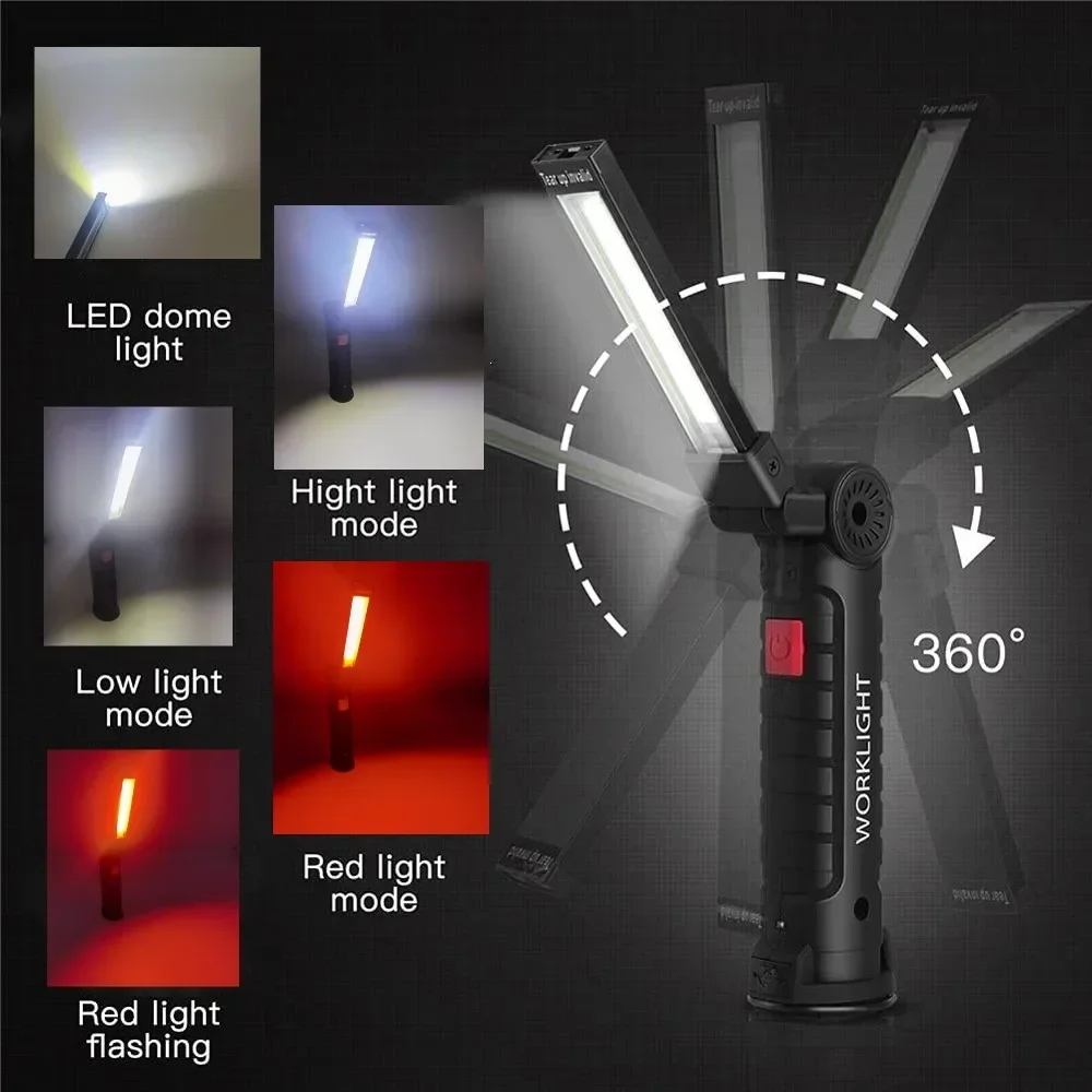 USB Rechargeable Work Light Portable COB LED Flashlight Magnetic Lanterna Hanging Lamp with Built-in Battery Camping Torch image 2