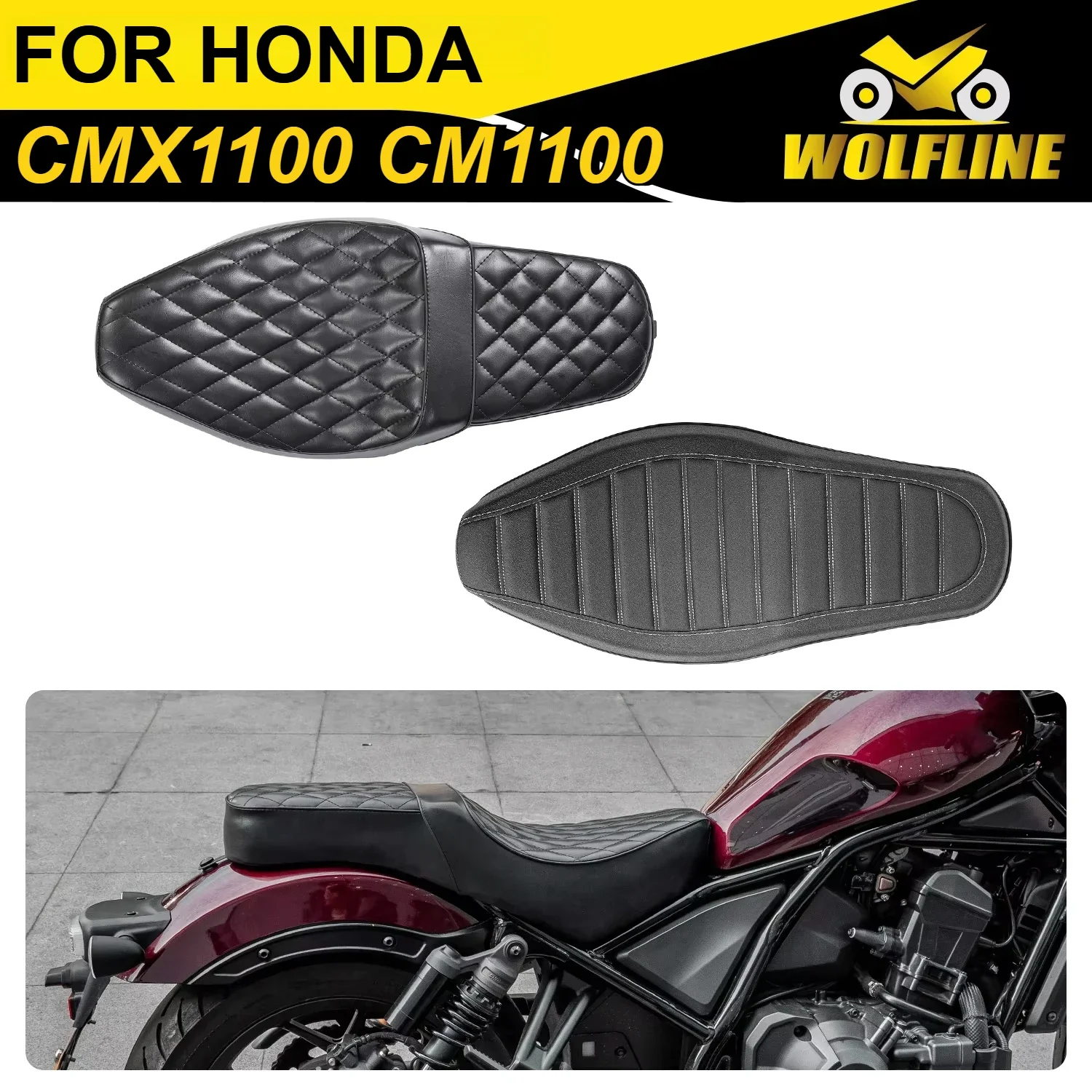 

WOLFLINE Two-Up Seat Cushion One Piece Saddle Pad for Honda Rebel CMX1100 CM1100 2021-2024 2022 2023