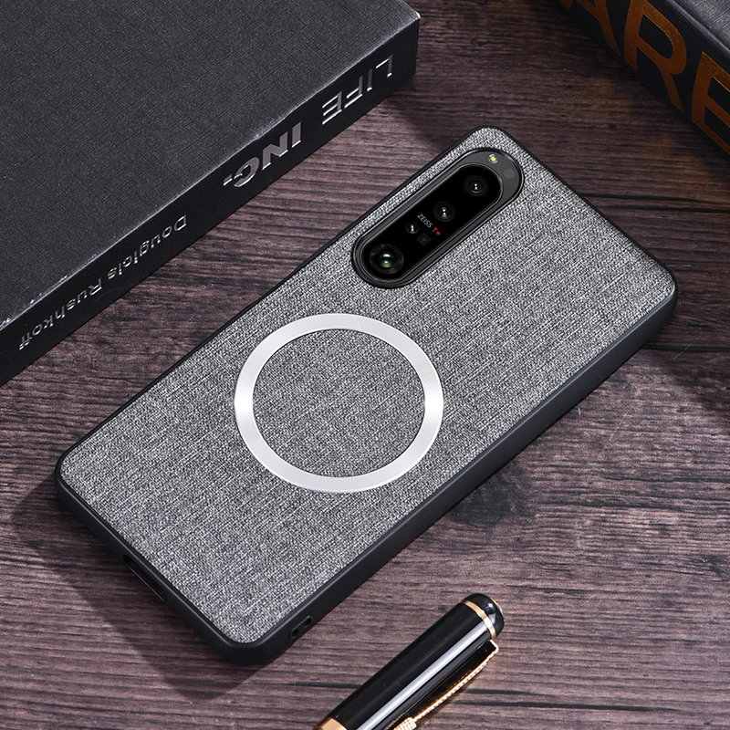 For Sony Xperia 1 10 VI Case Magnetic TPU +PC Anti-slip Ultra Thin Woven Textile Cloth Pattern Cover for Xperia1 VI