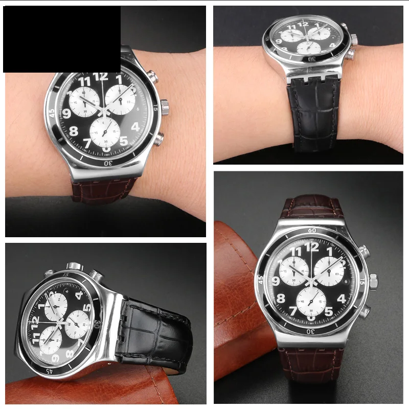 21mm Genuine Leather Watch Strap for Swatch YVS451 YVS420 YVS435 Series Wrist Strap Concave-Convex Interface Male Watchband