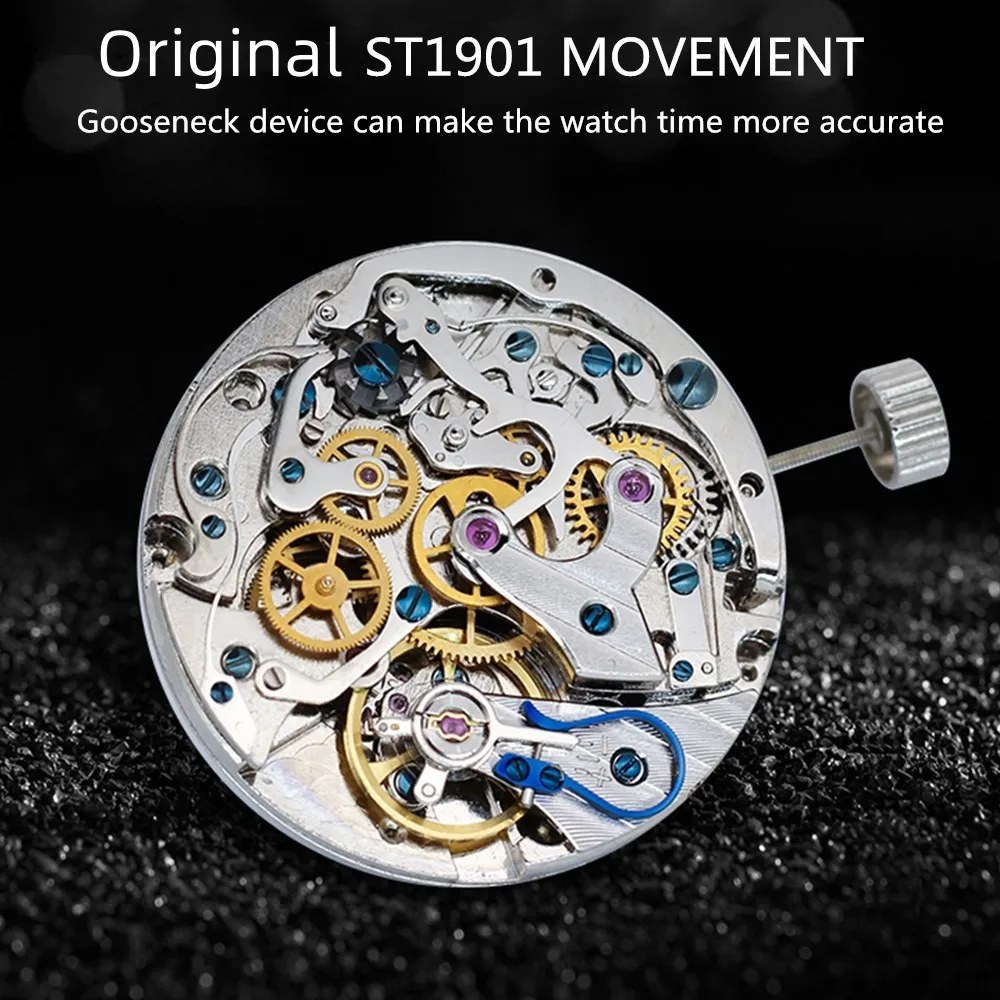 38mm RED STAR Men\'s Chronograph Watch 1963 seagull ST1901 Movement Mechanical Men Wristwatch Stainless Steel Waterproof Clock