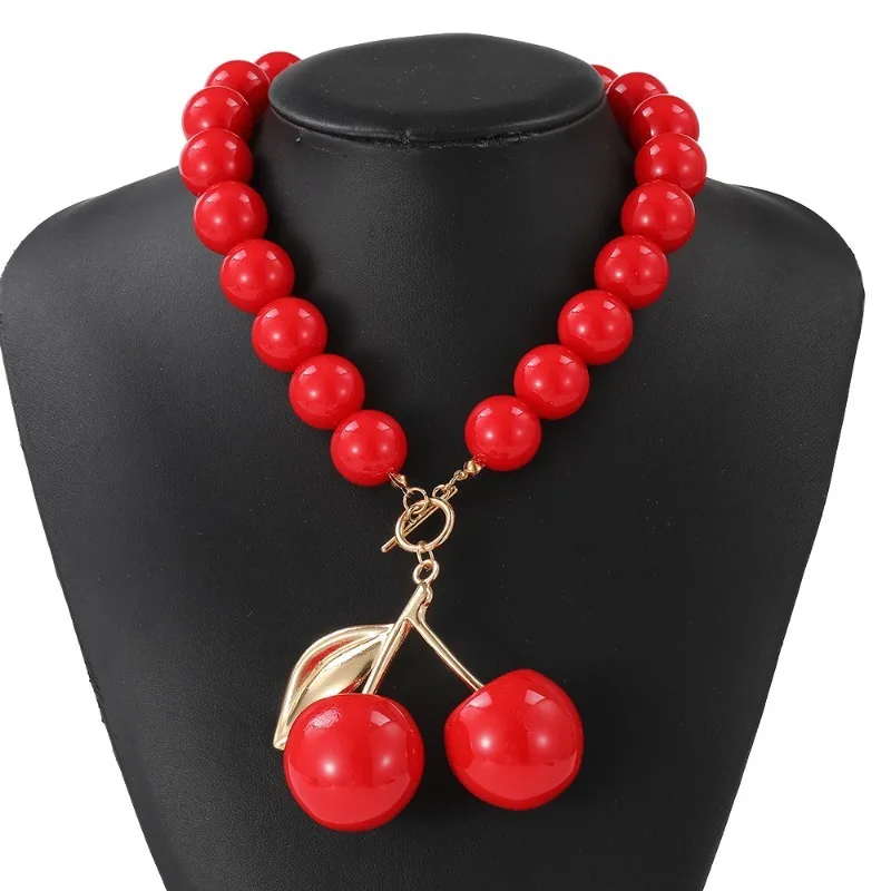 

Fashionable Simple Generous Exaggerated Large Bead Necklace Simple Cherry Pendant Jewelry Women's Environmental Protection