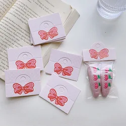 50pcs/lot Foldable Packaging Paper Cards 6.2x5cm Pink Bow Cards for Handmade Jewelry Retail Hang Tag Flowers Display Cardboard