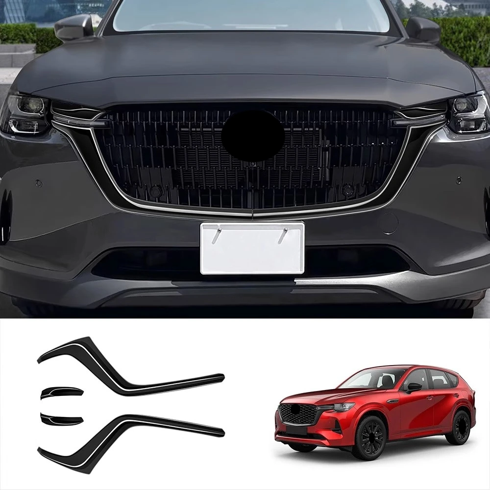 

Боковая накладка на решетку автомобиля для Mazda CX-60 2022, модифицированный черный узор из углеродного волокна, передняя центральная решетка, боковые накладки