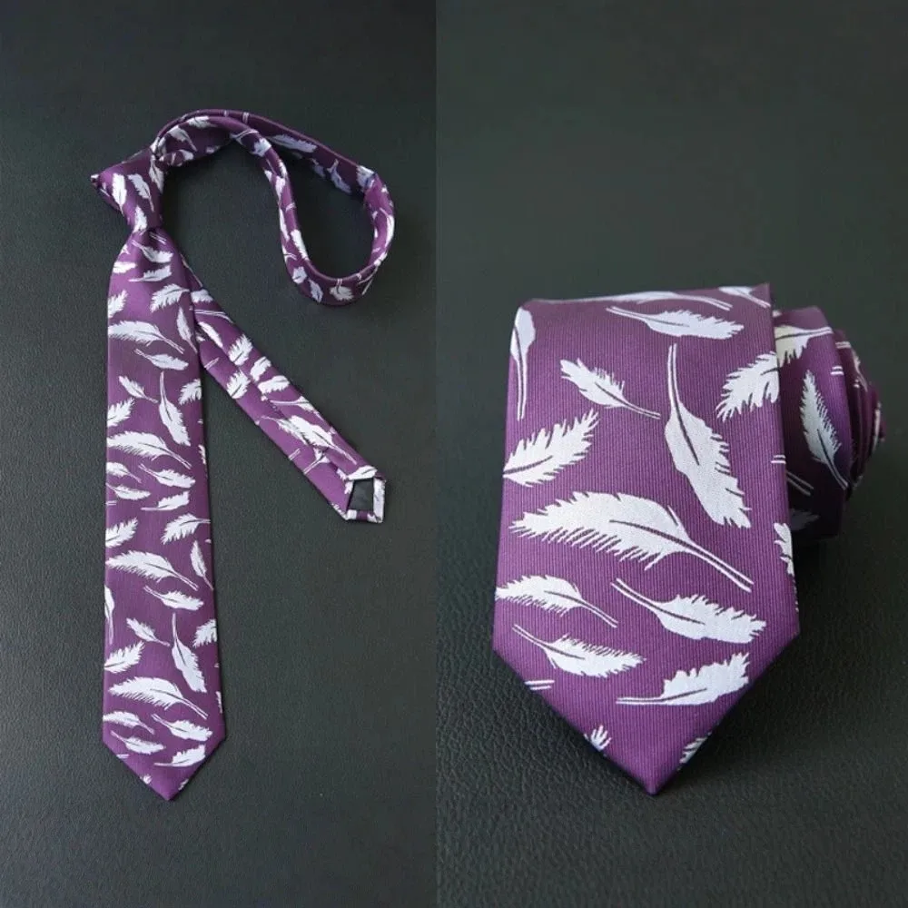 Floral Embroidery Wedding Men's Ties Soft Feather Pattern Casual Necktie Smooth Polyester Slik Bow Tie Shirt Party Accessories