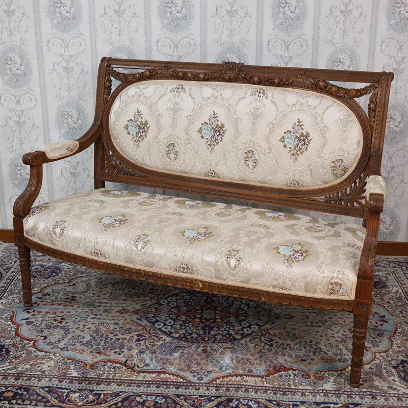 American retro old solid wood sofa French carved villa living room fabric single double
