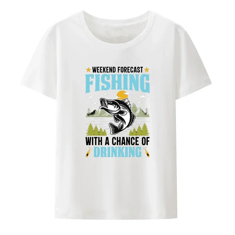 Funny Weekend Forecast T-Shirt, Fishing with a Chance of Drinking Print, Novelty, Popular, Y2k Streetwear Fashion, Hipster Shirt