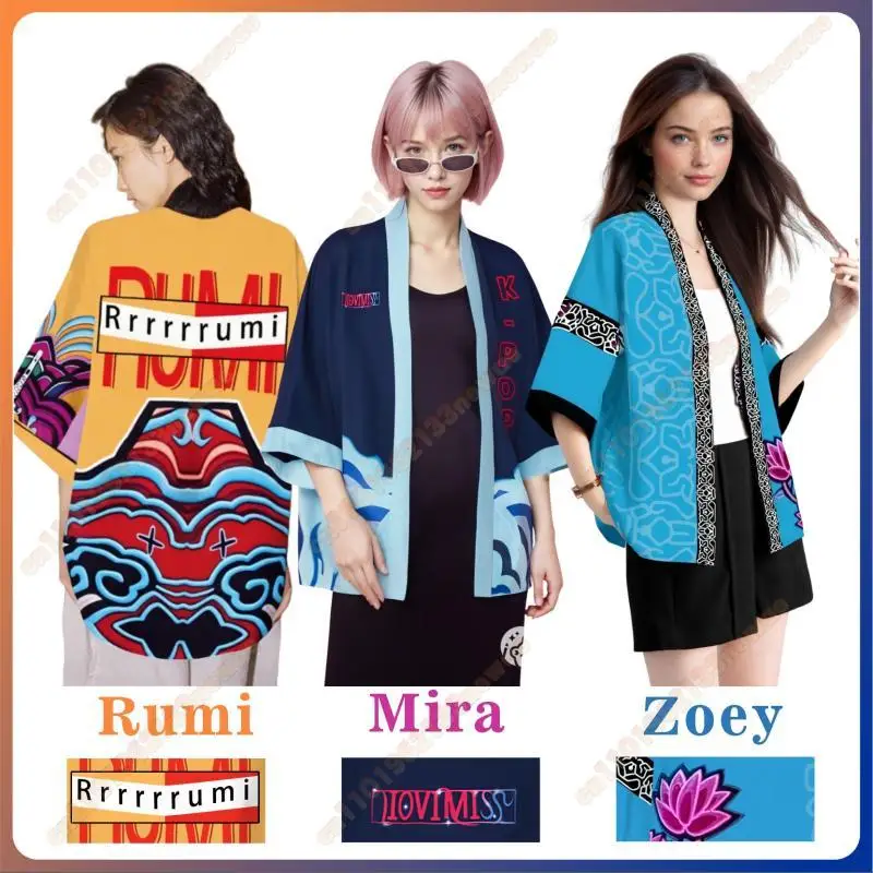

2025 New Movie Rumi Mira Demon Hunters Cosplay Costume for Women Halloween K-Pop Zoey Unique Pattern Print Cardigan Kimono Coat