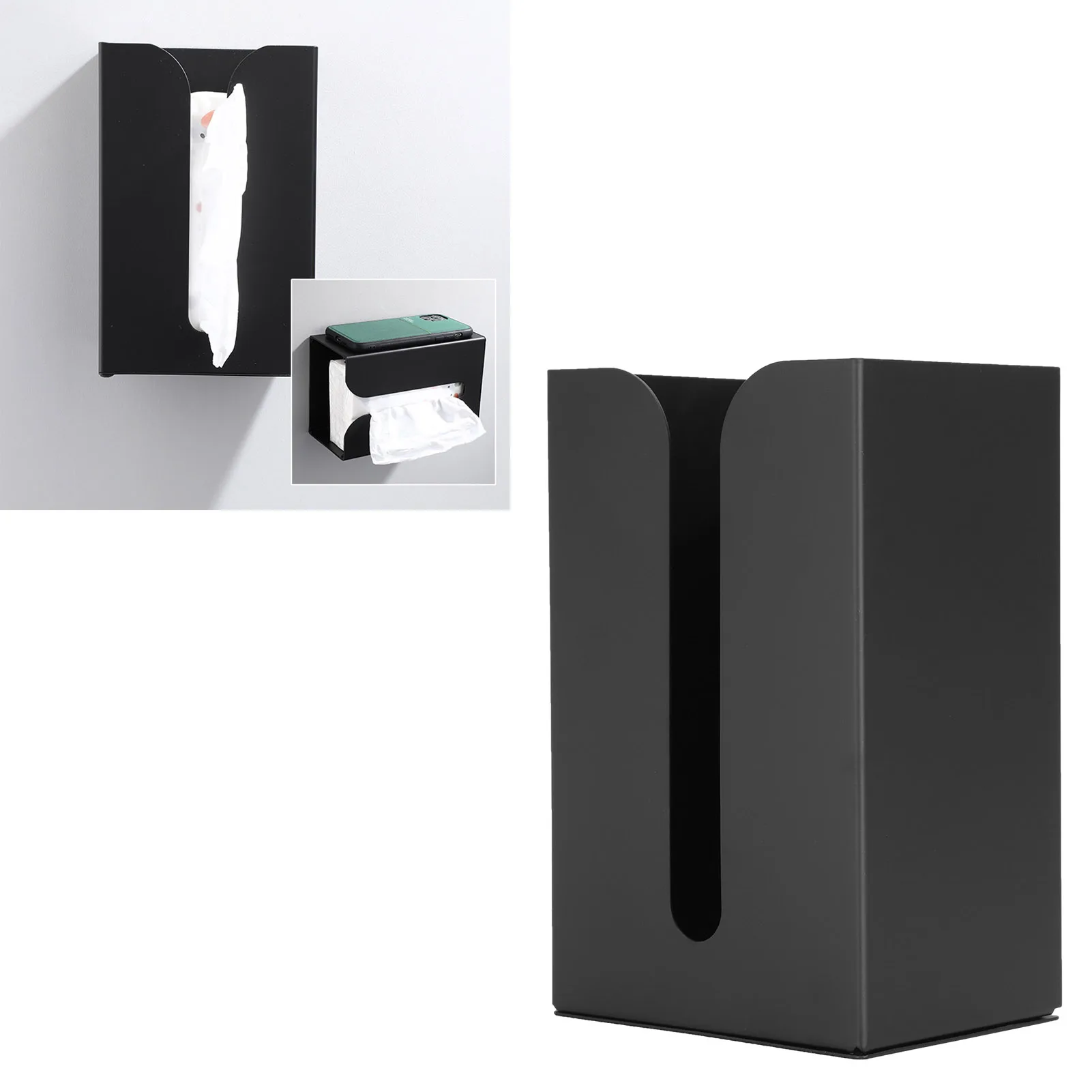 Bathroom Hardware Black Tissue Box Holder Stand Wall Mount Napkin Organizer for Kitchen Bathroom Toilet Household Accessories view 2