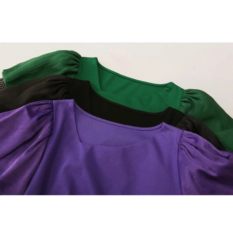 2025, nieuwe zomer koreaanse kleding katoenen t-shirt vrouwen chic sexy gedrapeerde glanzende diamanten tops patchwork bladerdeeg mouw casual tees 36057